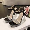Transparent Crystal Heel Open-toed High Heels Women's Summer New Rhinestone Thick Heel with Waterproof Table Shoes