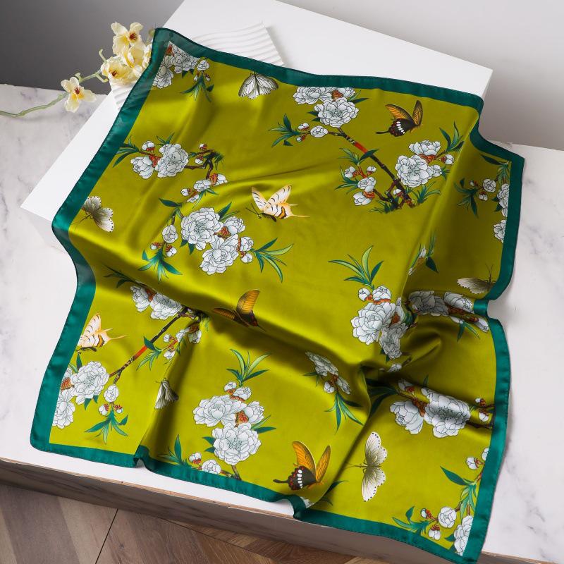 Шелковый женский квадратный шарф - Китайский стиль платок на голову для весны, лета, осени - Защита шеи и согревающий - Элегантный тонкий стиль для мамы