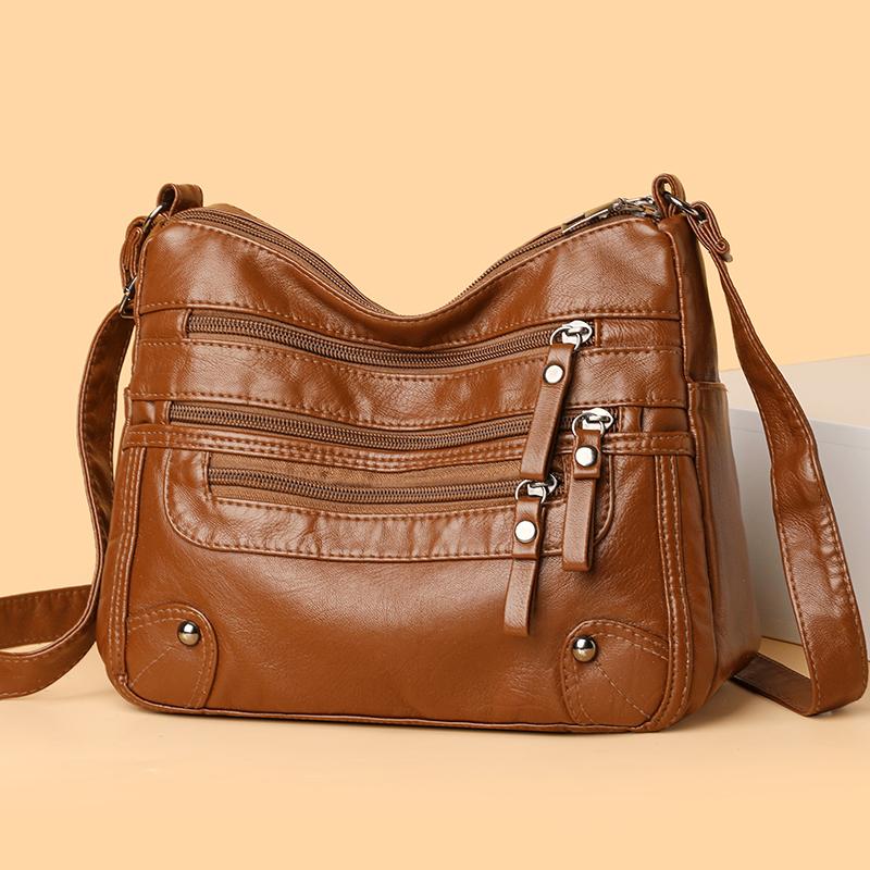 Женская сумка с несколькими карманами, мягкая кожаная сумка через плечо для мам среднего возраста