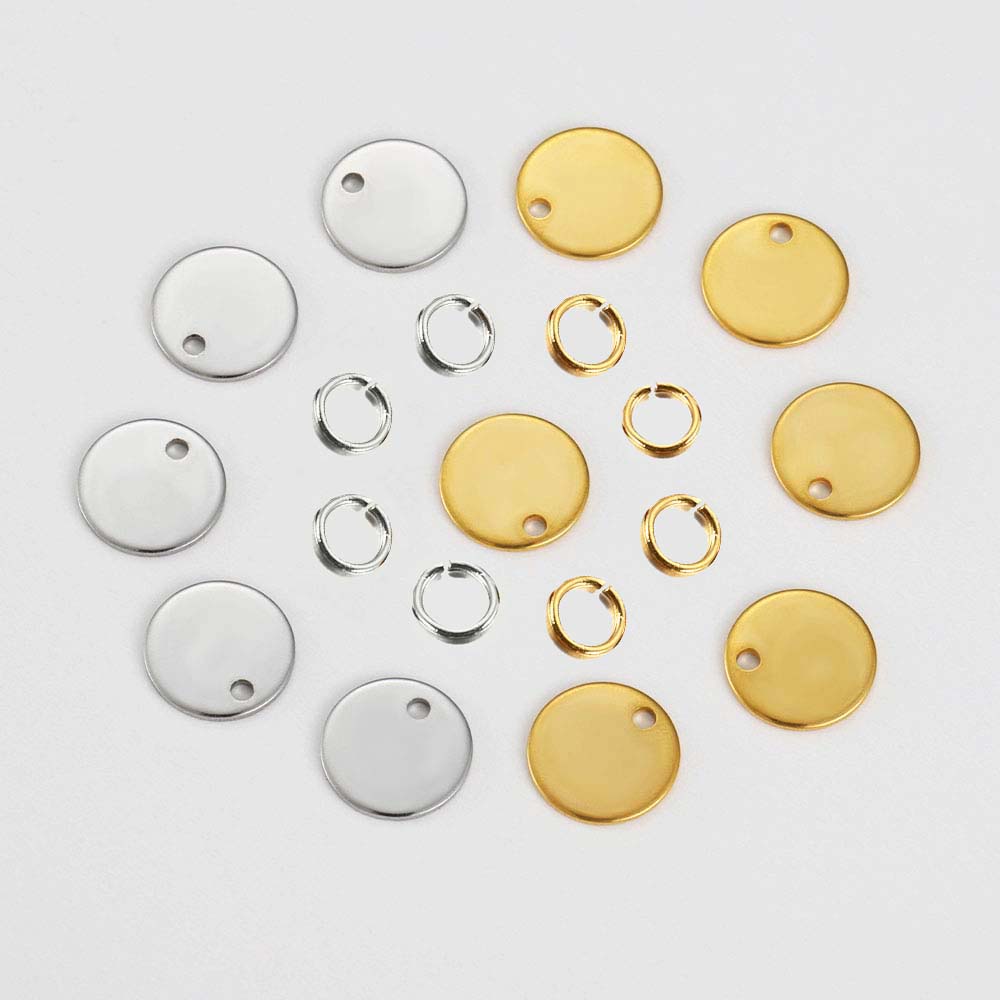 20pcs Stainless Steel Round Stamping Blank Dog Tags Pendants with Open Jump Rings DIY Bracelet Charm Jewelry Findings Wholesale