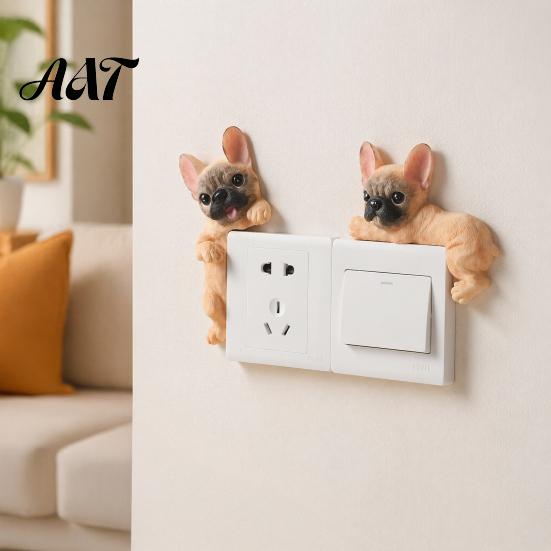 Creative Light Switch Ornament 3D French Bulldog Resin Cover, Cute Cartoon Dog Wall Socket Frenchie Room Decor Decor, Self-Adhesive Animal