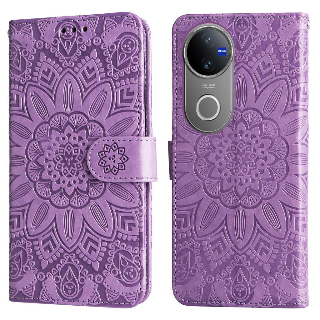 Чехол для vivo V50 5G Кожаный чехол-кошелек с тиснением подсолнуха