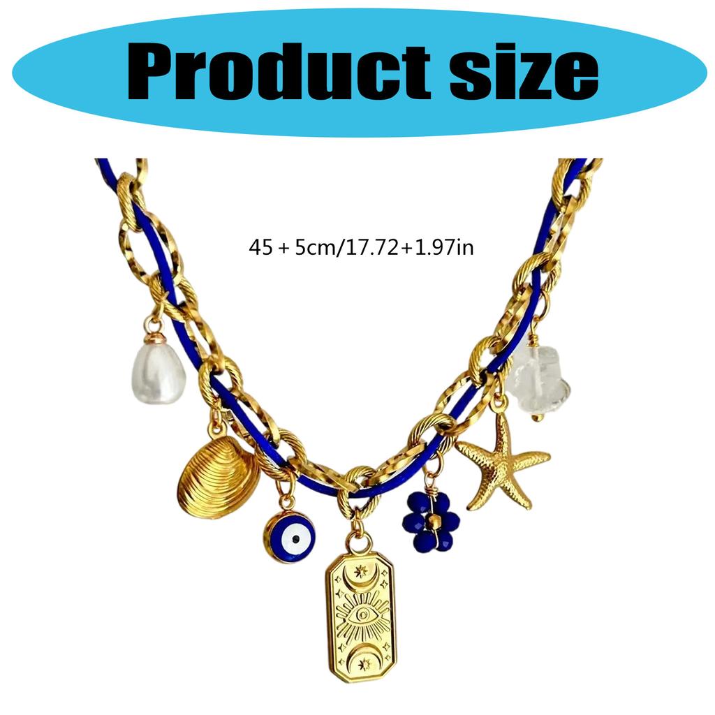 Adjustable Stainless Steel Rope Chain Necklace with Various Pendant Beach Neck Jewelry Suitable for Women and Girls