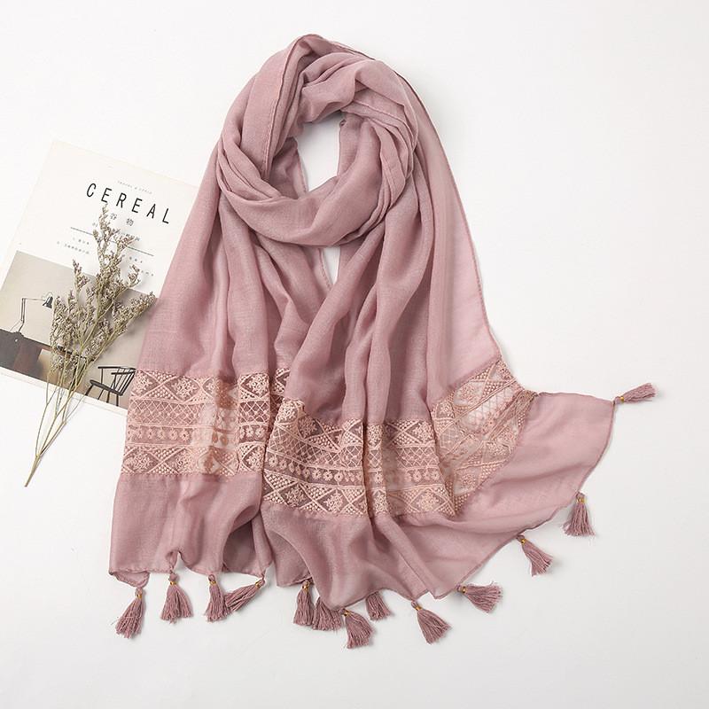 Spain Fashion Women Viscose Scarf Hollow Lace Floral Tassel Pashmina Hijab Shawls And Wraps Echarpe Foulards Femme 180*90Cm