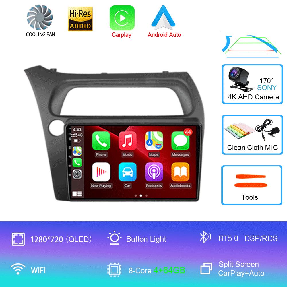 Автомагнитола Android 14 Carplay Auto GPS Навигация Мультимедийный плеер Для Honda Civic Хэтчбек 2006 - 2011 видео Стерео DVD 2 DIN