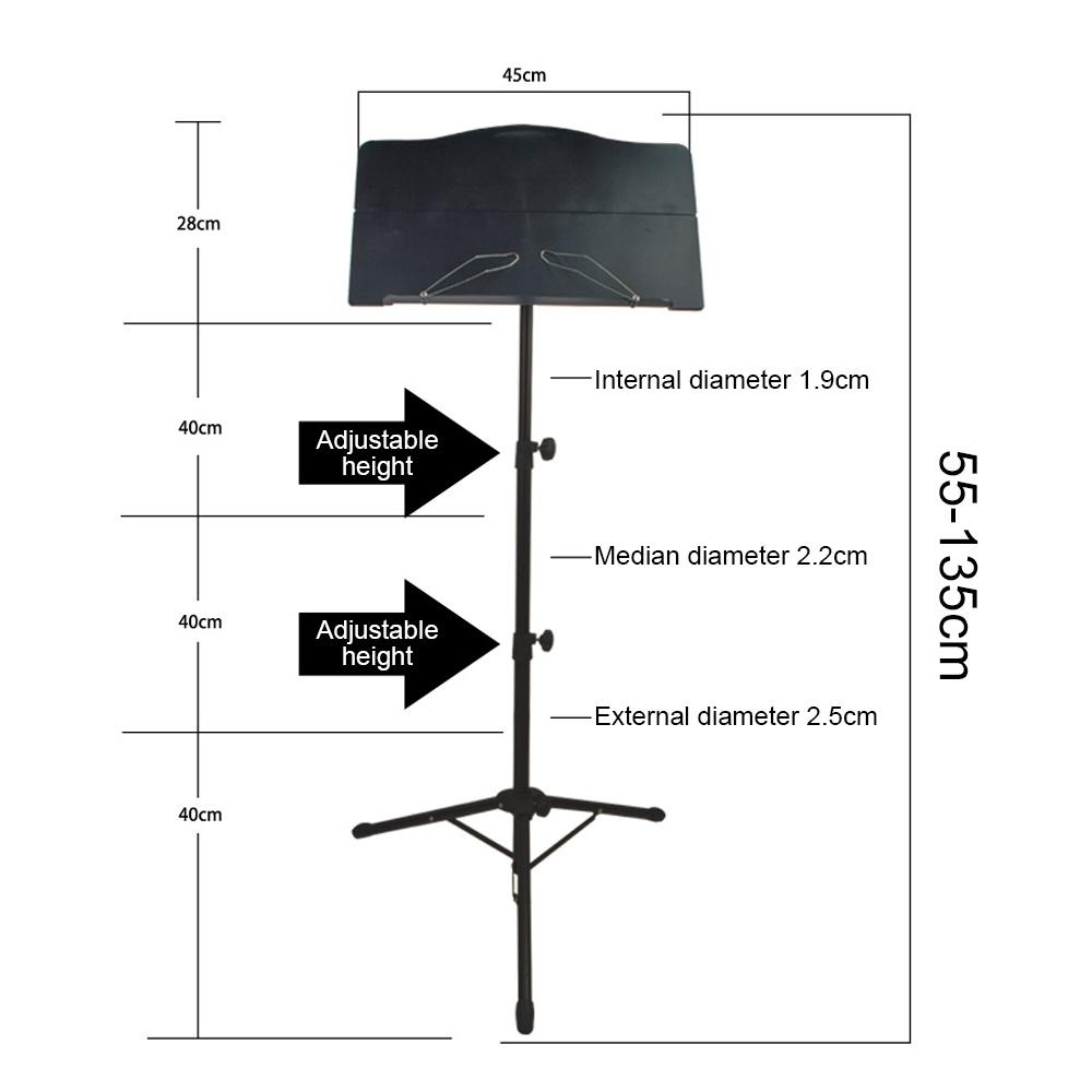Portable Metal Music Stand Detachable Musical Instruments for Piano Violin Guitar Sheet Music Black