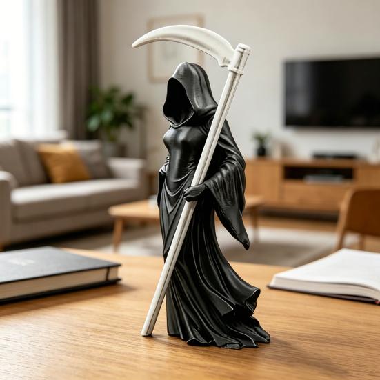Готическая статуэтка Женца Смерти с косой, 3D-печать, черная мантия, фигурка Королевы, загадочная скульптура для декора дома, офисного стола, книжной полки