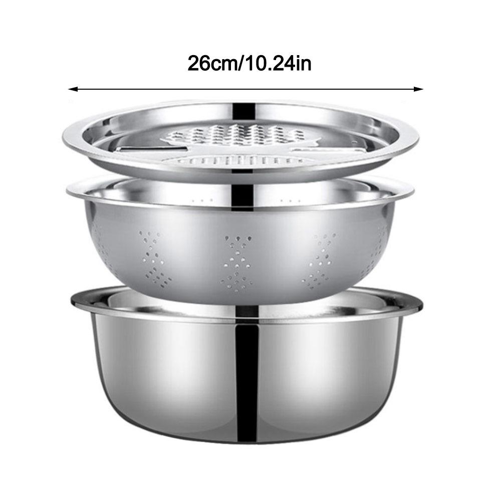 3Pcs/Set With Strainer Sink Bowl Drain Wash Vegetables Basin with Grater Cover Vegetable Grater