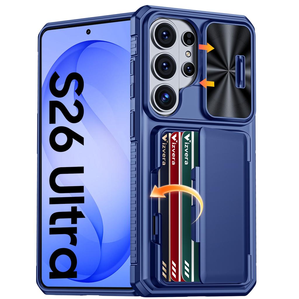 Чехол-кошелек для телефона Samsung Galaxy S26 Ultra с держателем для карт, выдвижной крышкой для камеры и подставкой, противоударный PC+TPU - Цвет: Шампанское