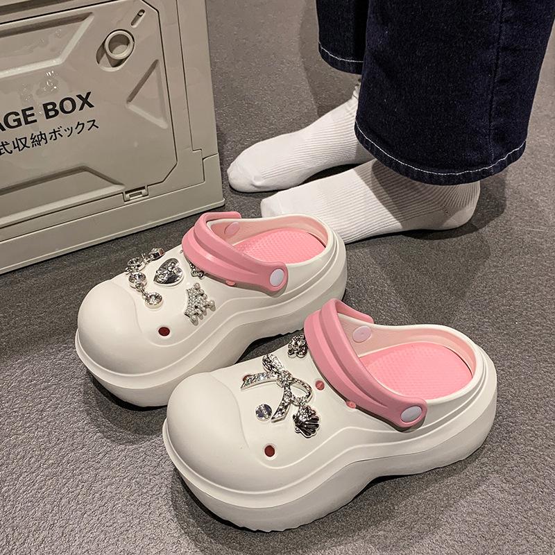 Baotou Hole Shoes женские тапочки на толстой подошве с эффектом увеличения высоты, мультяшные тапочки, нескользящие повседневные милые пляжные классные тапочки