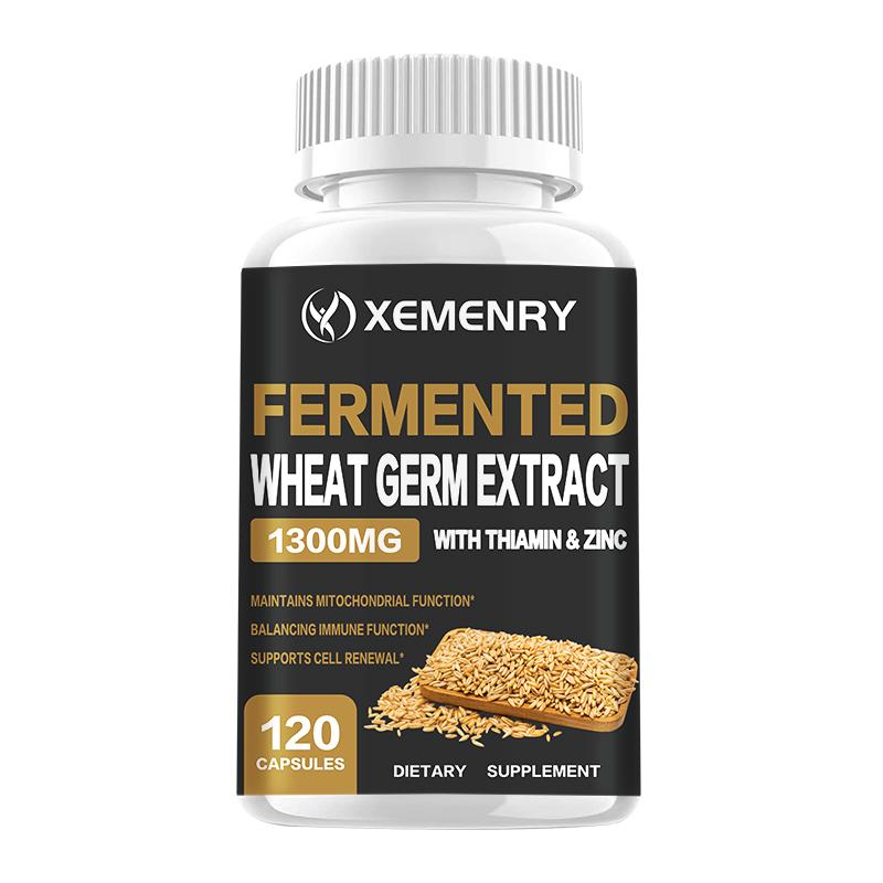 Wheat germ extract capsules, 1300mg high content, combined with vitamin B1 and zinc, antioxidant support, suitable for both men and women.