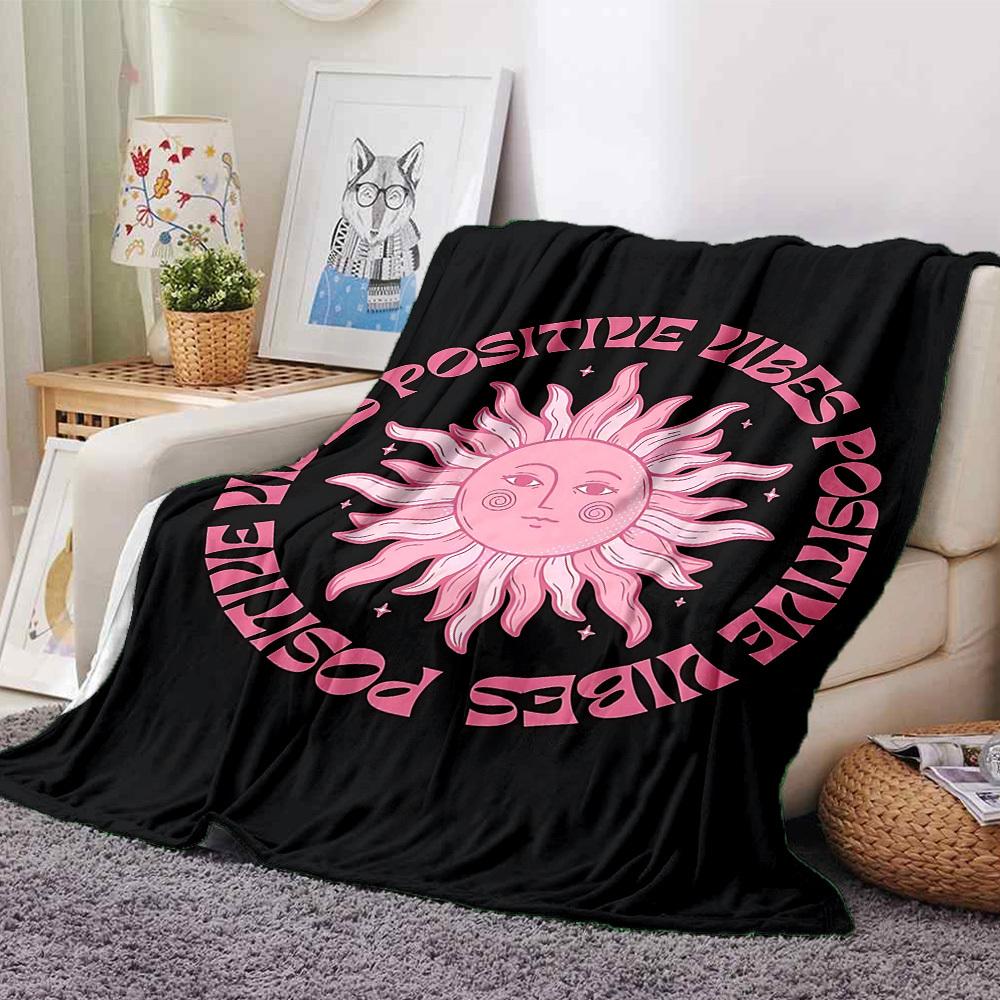 1pc Positive vibes Soft Flannel All Season Throw for Home, Office, Outdoor UseDurable Comfort Soft Warm Throw for Home