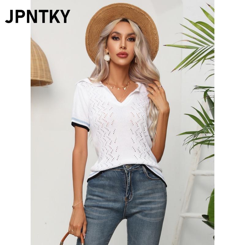 Женская модная повседневная блузка/рубашка JPNTKY, однотонная, с принтом, с коротким рукавом, с V-образным вырезом