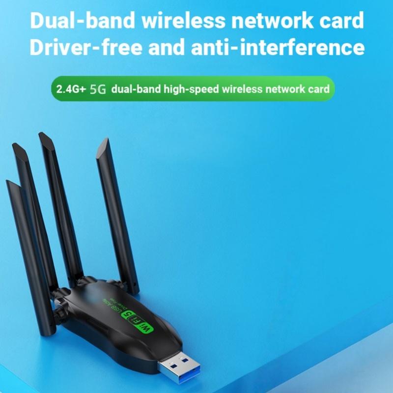 Dual Band 1300Mbps USB Adapter WiFi5 2.4G/5G 4 External Antenna Drive Free USB3.0 Wireless Receiver for Laptops/Desktops