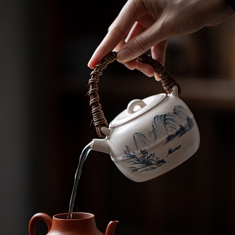 Набор для заваривания чая в духовке, свеча, спиртовка, грелка для чая, винтажный грубый керамический ротанговый чайник