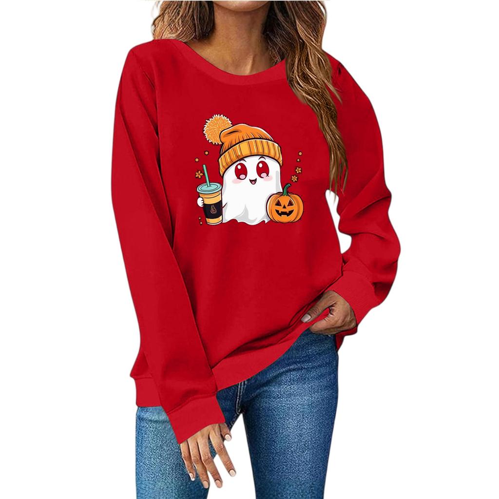 Женская мода повседневный принт повседневный длинный рукав круглый вырез толстовка топ