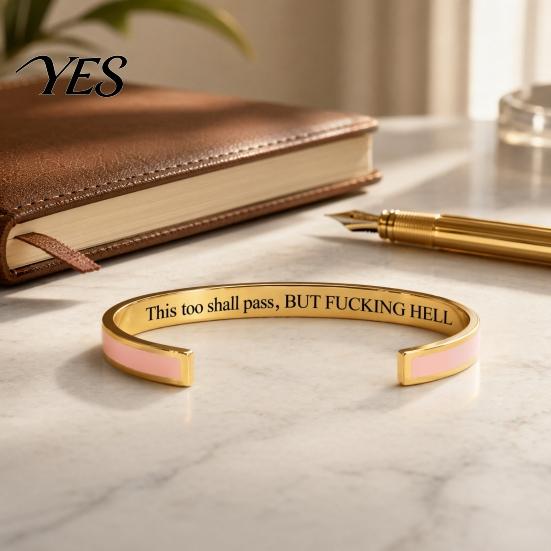 Simple High-end Bracelet This Too Shall Pass Mantra Cuff Bracelet, Adjustable Engraved Motivational Comfortable Wrist Bangle Hidden Information
