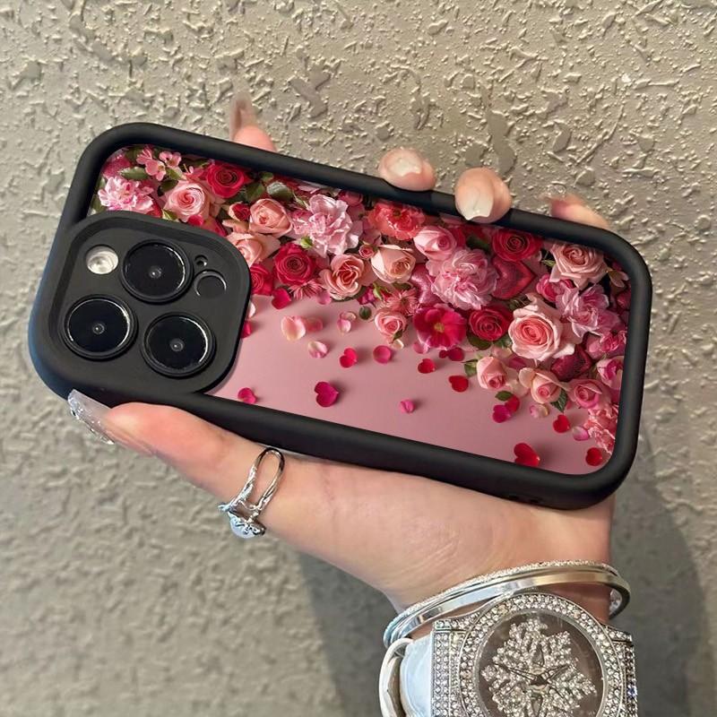 Романтичный чехол для телефона с рисунком из лепестков роз для серий iPhone 17 16 15 14 13 12 11 Pro Max Plus Двухслойная защита