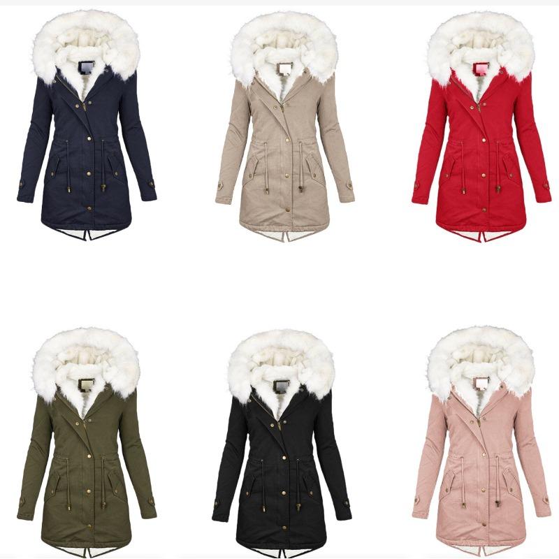 Зимние пальто женские теплые на флисовой подкладке из искусственного меха с капюшоном на молнии пуховики оверсайз парка верхняя одежда