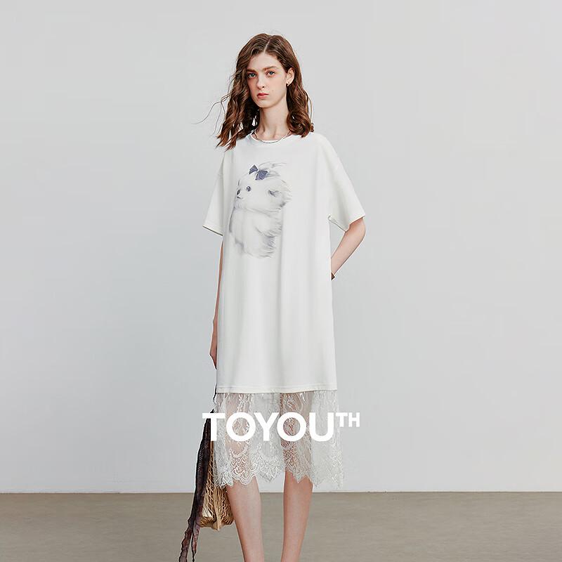 Chuyu Loose-Fit Dog Print T-Shirt Dress with Lace