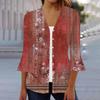 Женская мода свободный повседневный принт с рукавом три четверти рубашка на пуговицах кардиган топ