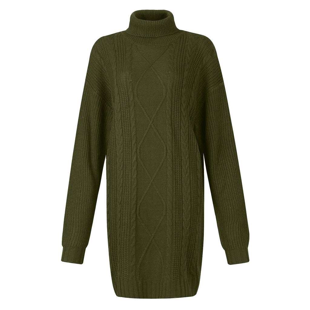 Solid Colour Long High Neck Sweater Dress Slim Versatile Knitted Dress Women's Models