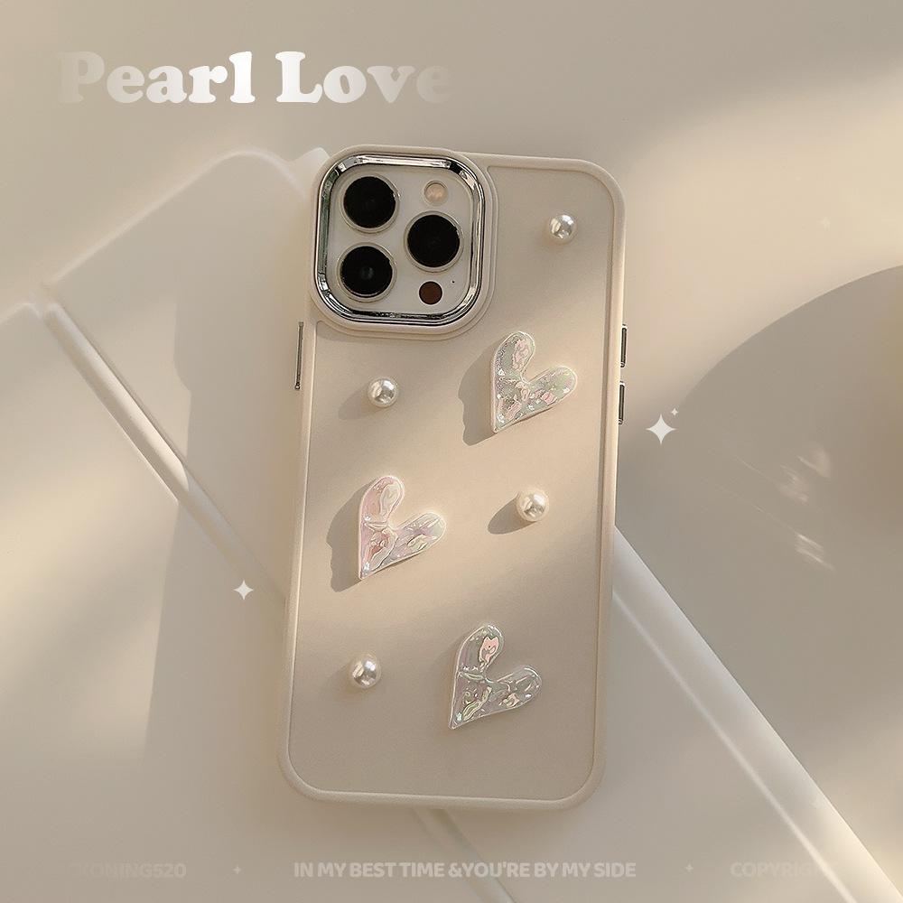 Ins Милый 3D Чехол для телефона с жемчужным сердечком для iPhone 17 16 15 14 13 12 11 Pro Max X XS XR 8 7 Plus SE 2 Мягкий силиконовый бампер