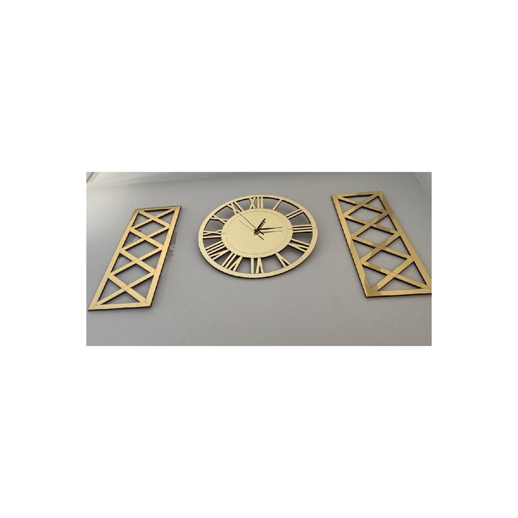 Стильные настенные часы, набор из 3 предметов, золото, 40 см. Декоративные стильные настенные часы с римскими цифрами, 18x48 см. Перекрестные столы.