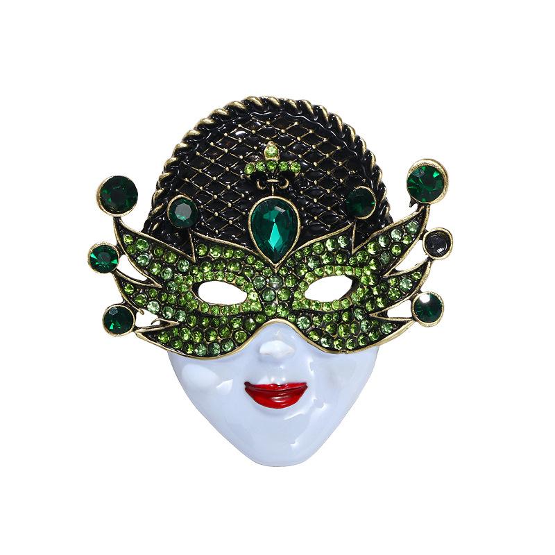 Face Mask Retro Brooch Women'S Versatile Ancient Coat Ornament Pin Diamond High-End Corsage
