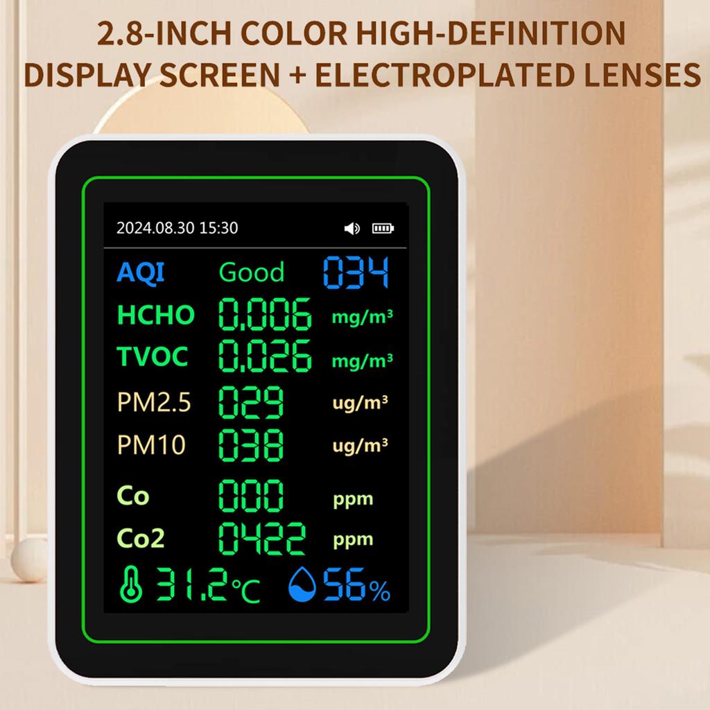 Новый многофункциональный измеритель качества воздуха 12 в 1 CO CO2 HCHO TVOC PM2.5 PM10 Датчик температуры и влажности с цифровым дисплеем Портативный детектор для дома
