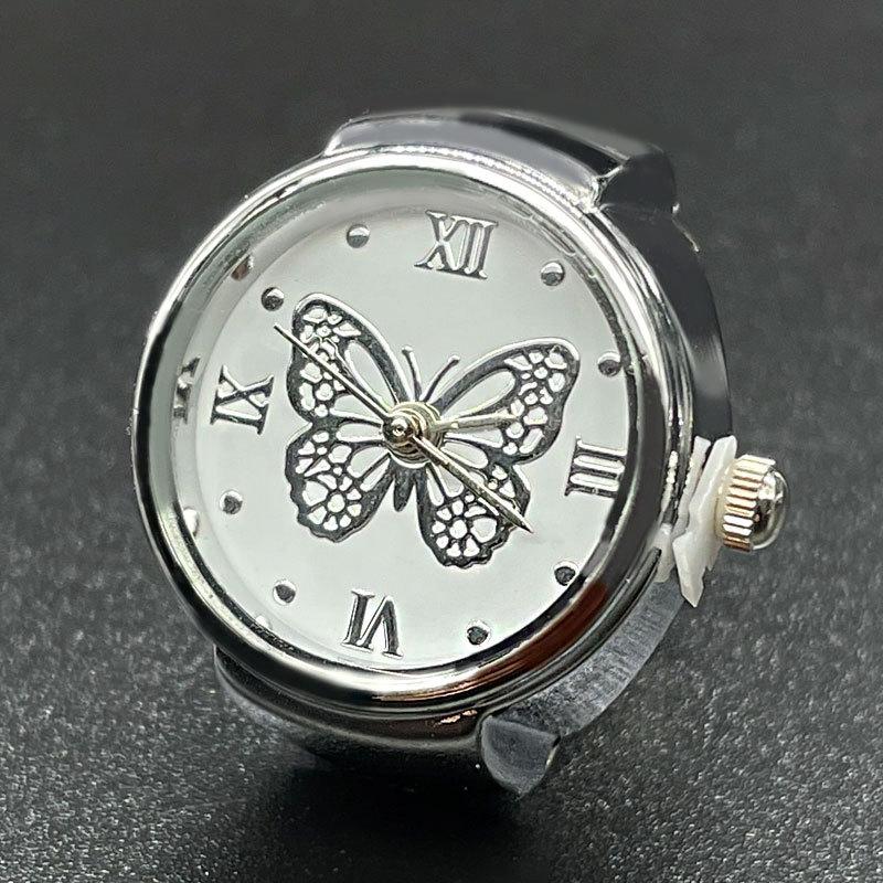 Women Dial Quartz Analog Finger Ring Watch for Butterfly Elastic Gift for Creati