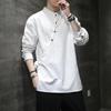 Men's Chinese-Style Linen-Cotton Long-Sleeve T-Shirt for Zen Meditation and Tea Ceremony