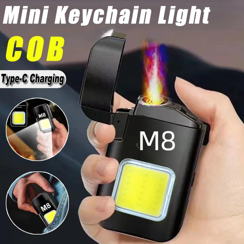 Rechargeable Type-C Interface Waterproof M8 Mini Flashlight Double Arc 2-in-1 COB Work Light Outdoor Strong Light