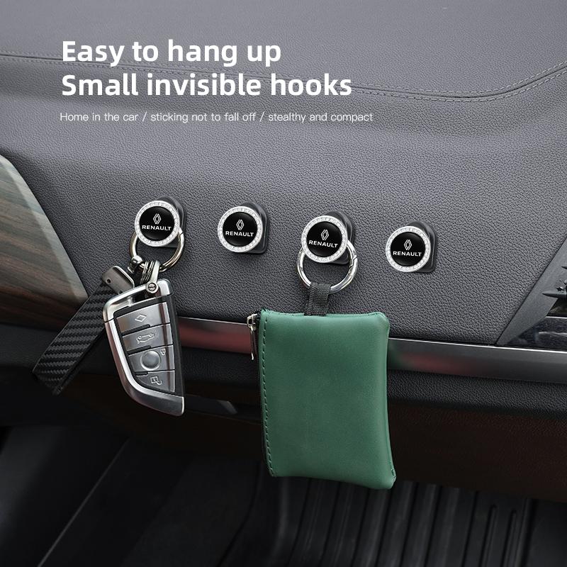 2Pcs Crystal Decoration Car Emblem Self Adhesive Small Storage Hooks For Renault RS Clio Megane 2 3 4 Captur Trafic Twingo Kwid S555