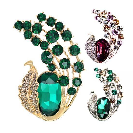 Women Brooch Faux Crystal Decor Anti-slip Wear-resistant Suit Coat Collar Hat Scarf Decoration Clothes Pin Prom Party Garment Jewelry
