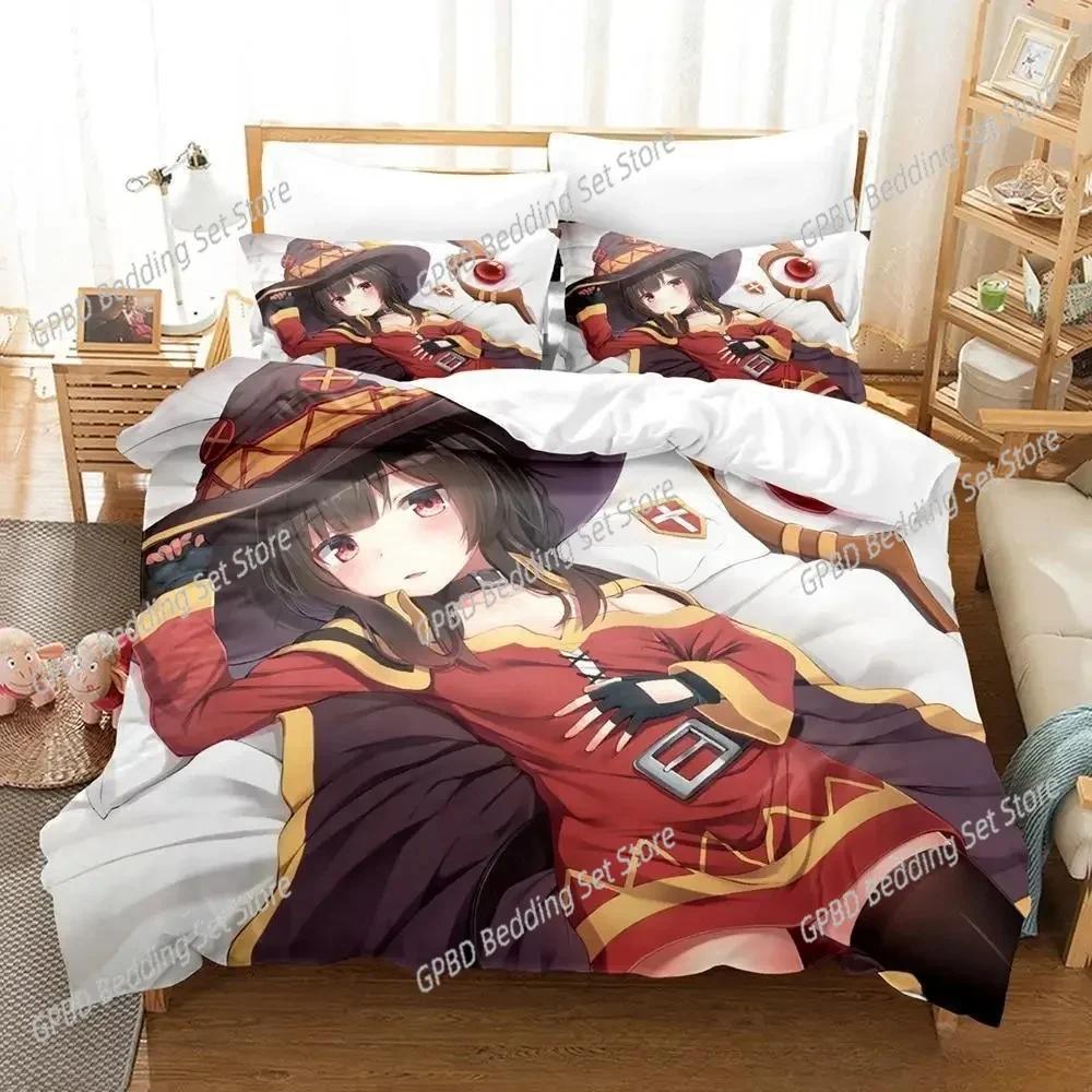 Милый Кавайный Набор Постельного Белья с Персонажами Аниме Konosuba Для Спальни Мягкое Современное Покрывало Удобное Пододеяльник Чехол На Одеяло и Наволочка