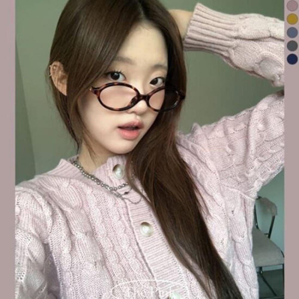 The Pink Melon Cable Button Semi Crop Knit Cardigan