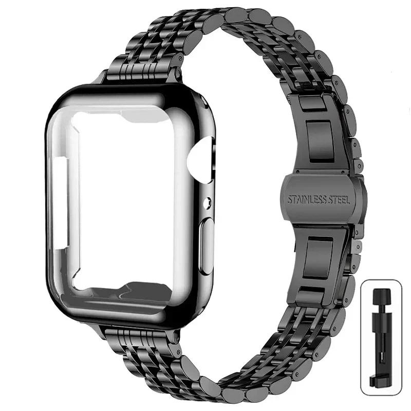 Металлический Ремешок+Корпус для Apple Watch Ultra2 Ремешок 49мм 42мм 41мм 45мм 40мм 44мм Чехол Стальной Браслет Для Iwatch Серии 9 8 7 6 SE 5 4