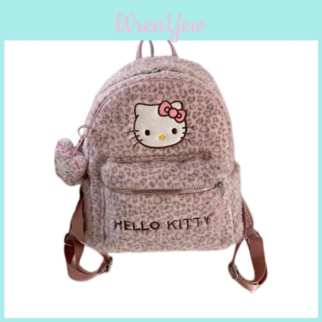 Cute Cartoon Hello Kitty Cat Backpack With Leopard Print Pu Material For Daily Use And Storage