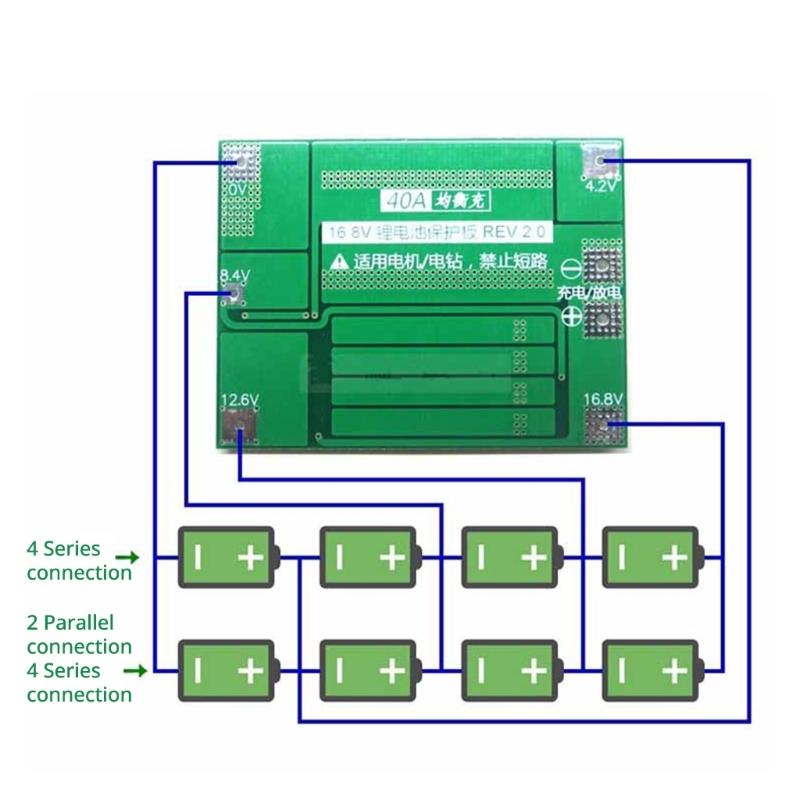 Комплект из 2 4S 40A Литиевых Аккумуляторов 18650 Зарядка BMS Плата Защиты с Балансировкой для Двигателей Дрели Множественная Защита