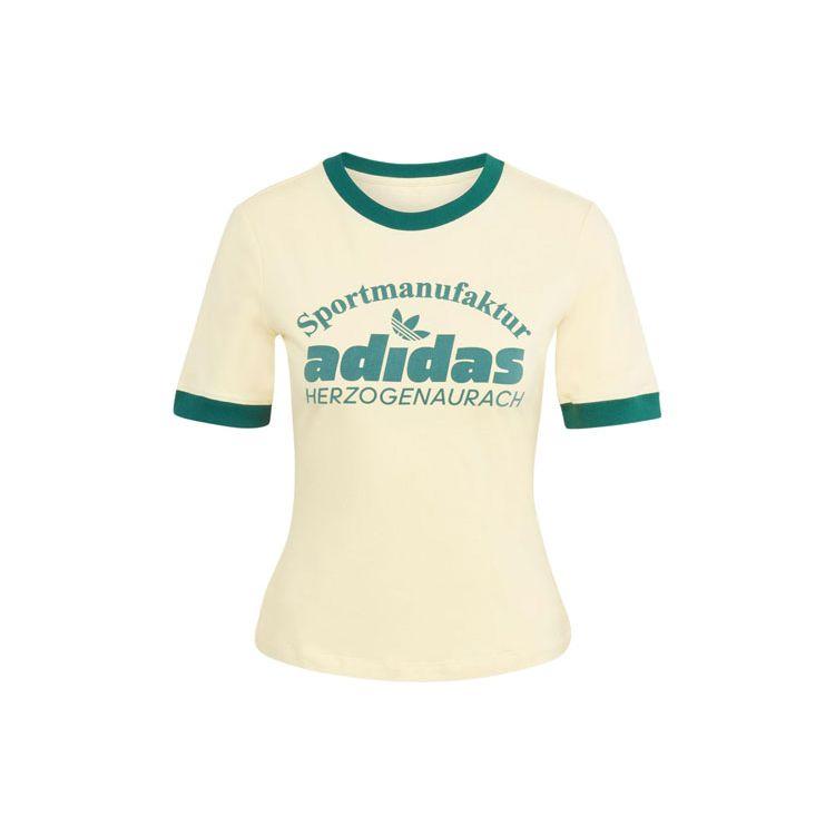 adidas Оригинальные ретро-графические принты сращивания Slim-Fit спортивные футболки женские топы желтый IT9868