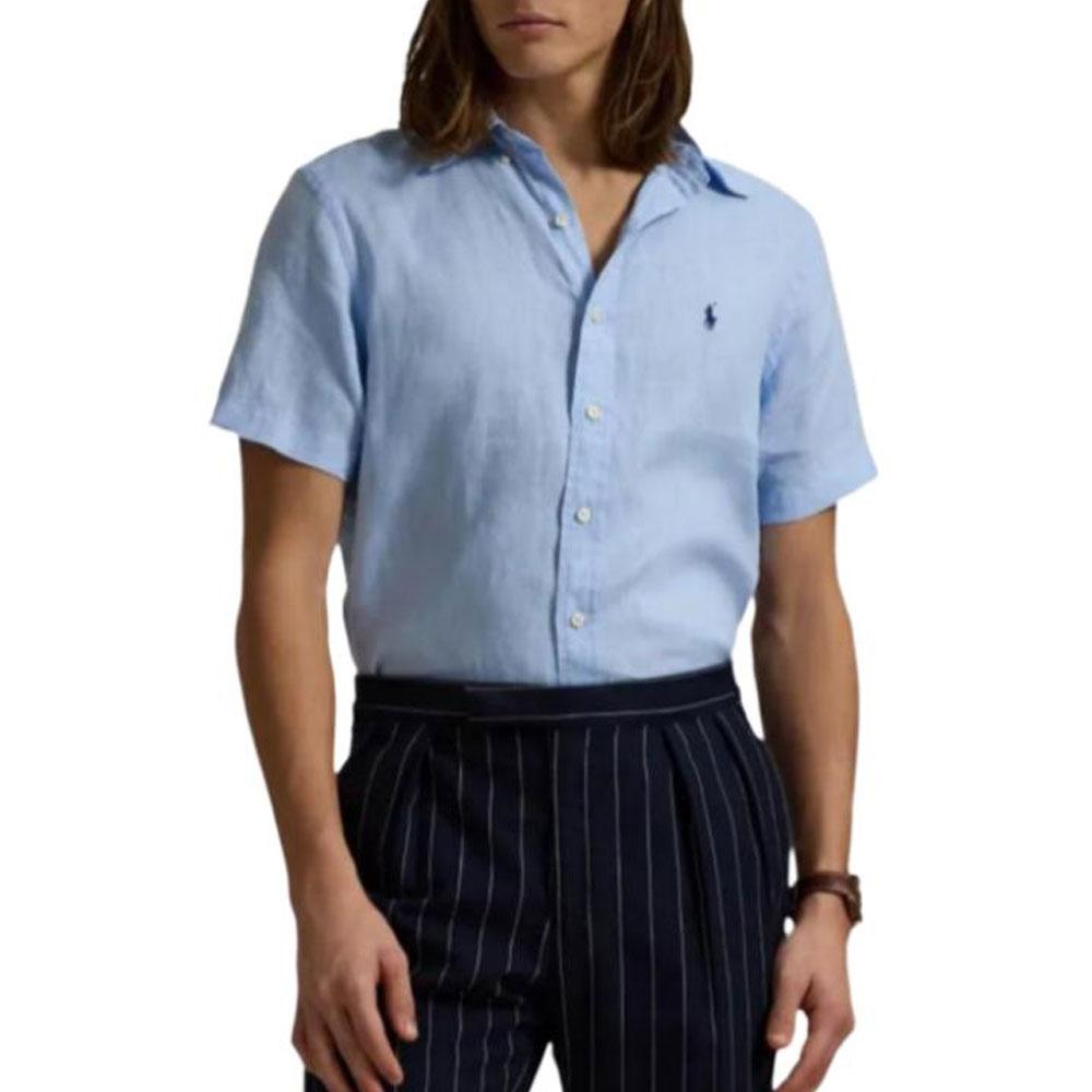 Polo Ralph Lauren SS26 Льняная дышащая повседневная рубашка с коротким рукавом, вышитый логотип, классическое издание, мужские рубашки 710753932-001