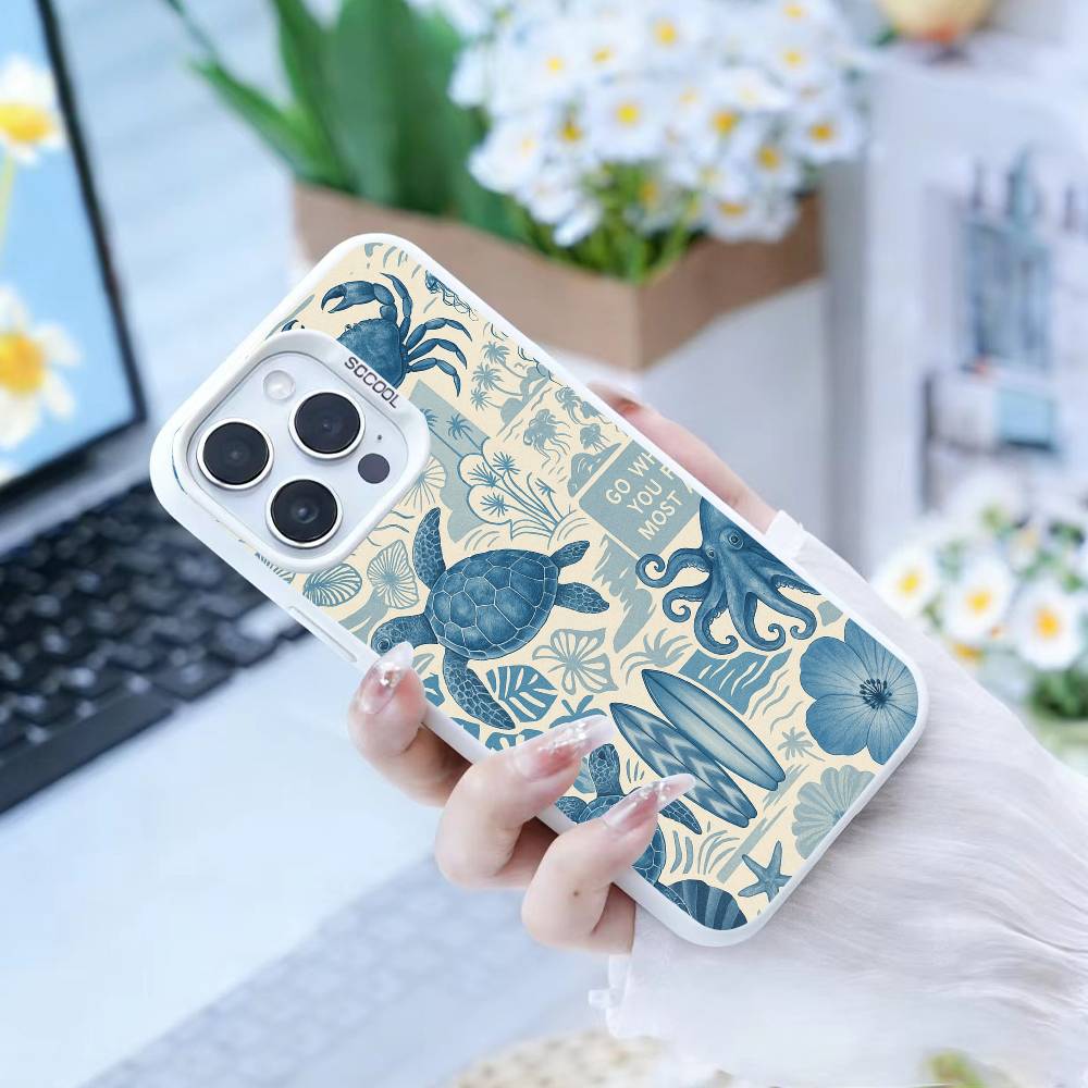Красочный Морской Организм Чехол для Телефона Для iPhone17, 16,15,14,13,12 Pro Max белый Конфетный Матовый Ударопрочный Чехол