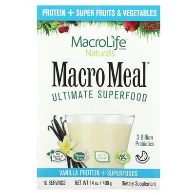 Macro Meal Ultimate Superfood, Ванильный протеин + Суперфуд, 10 пакетиков, 1,4 унции (40 г) Каждый