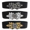 Rose Rhinestone Inlaid Elastic Elastic Belt Women With Dress Down Jacket Decoration Black Waist Seal