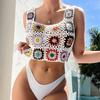Colorful Handmade Crochet Floral Suspender Bikini - Boho Chic Style