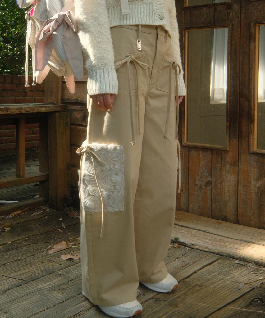 SIWL107 Ribbon Cotton Pants (Beige)