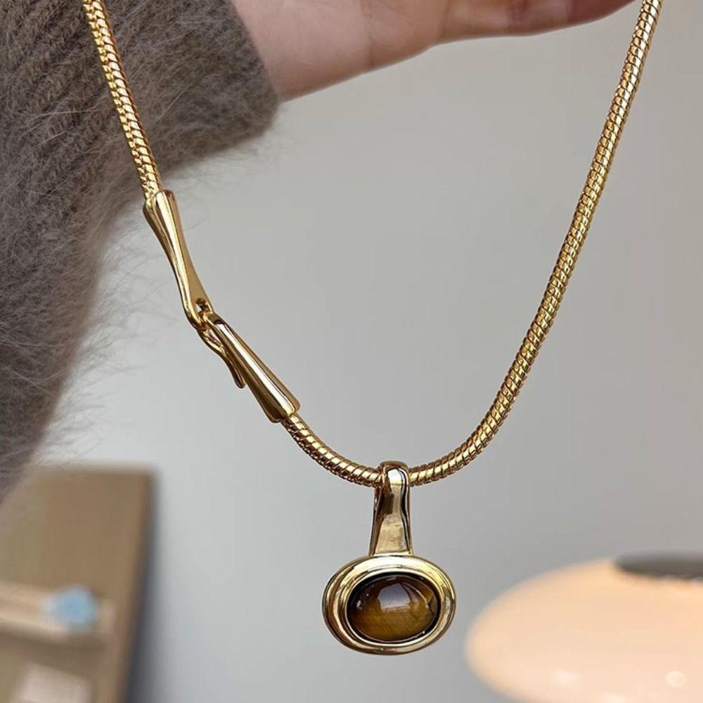 Подвеска из камня Тигровый глаз, ожерелье из титановой стали, женское ожерелье, цепочка для свитера, ювелирные аксессуары
