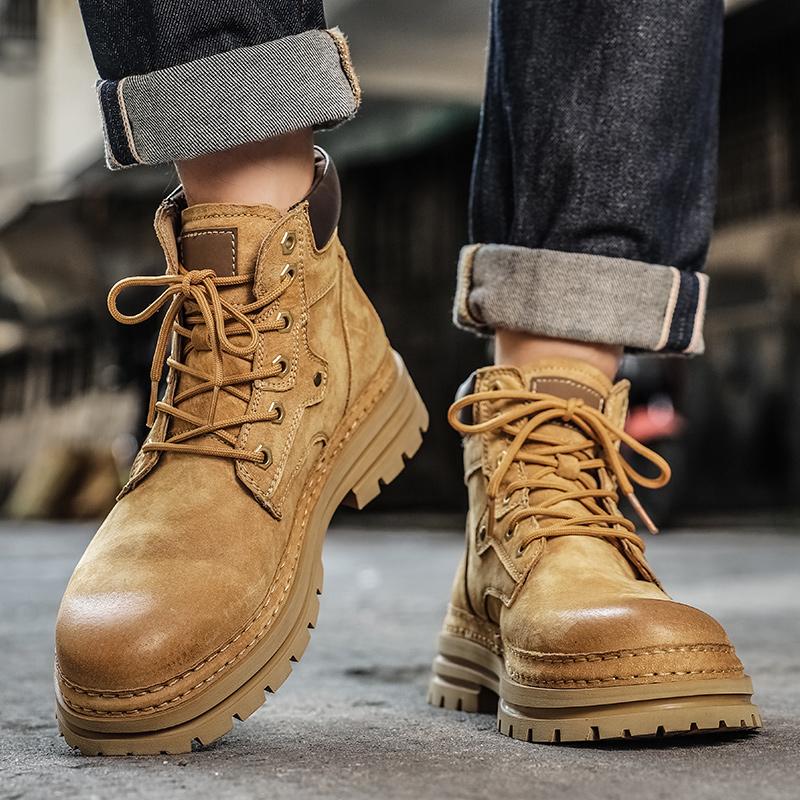 Genuine Leather Men's Ankle Boots Casual High Quality Boots Man Outdoor Work Sneakers High Top Streetwear Motorcycle Boots Men