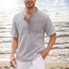Летняя мужская футболка с коротким рукавом Льняная повседневная мужская футболка Однотонная летняя рубашка для мужчин, удобная и дышащая